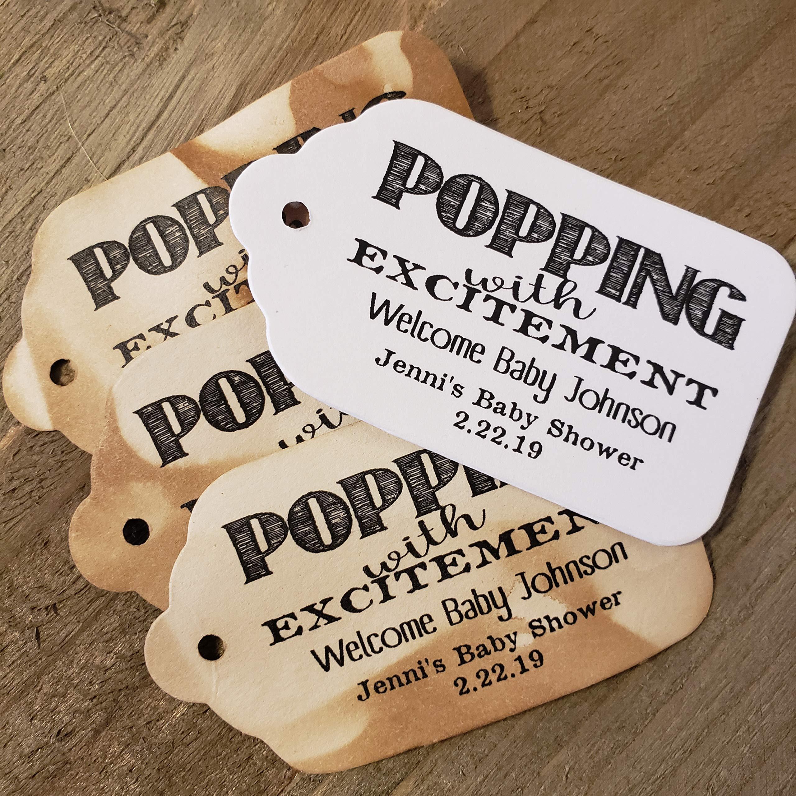 TiaZoey Popping with Excitement Welcome Baby Personalized Card stock Favor Tag sets of 20 Tags (my MEDIUM 1 3/8 x 2 1/2) popped the question