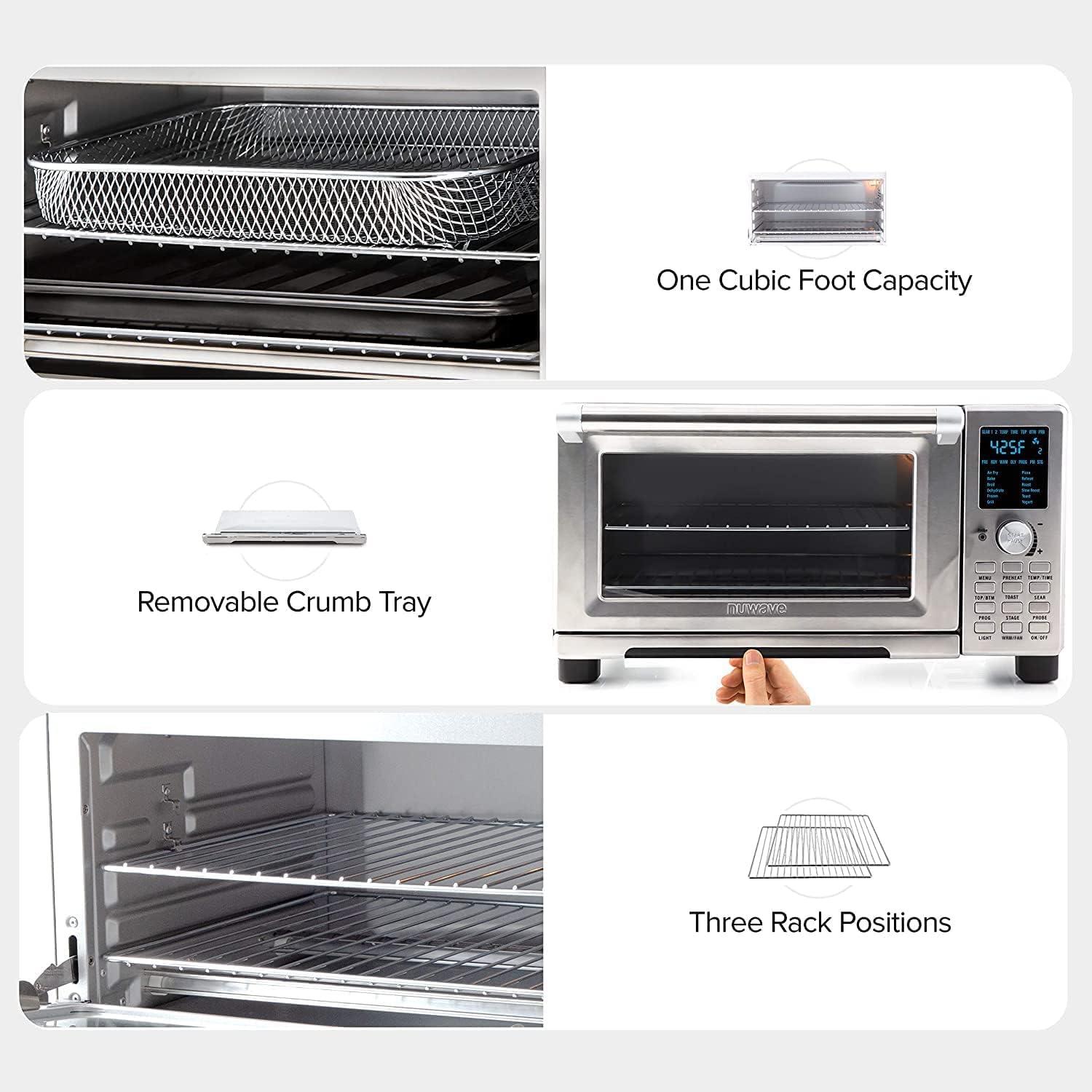 Nuwave Nuwave Bravo Air Fryer Toaster Smart Oven, 12-in-1 Countertop Convection, 30-QT XL Capacity, 50-500F Controls, Top and Bottom Heater Adjustments 0%-100%, Brushed Stainless Steel Look (Renewed)