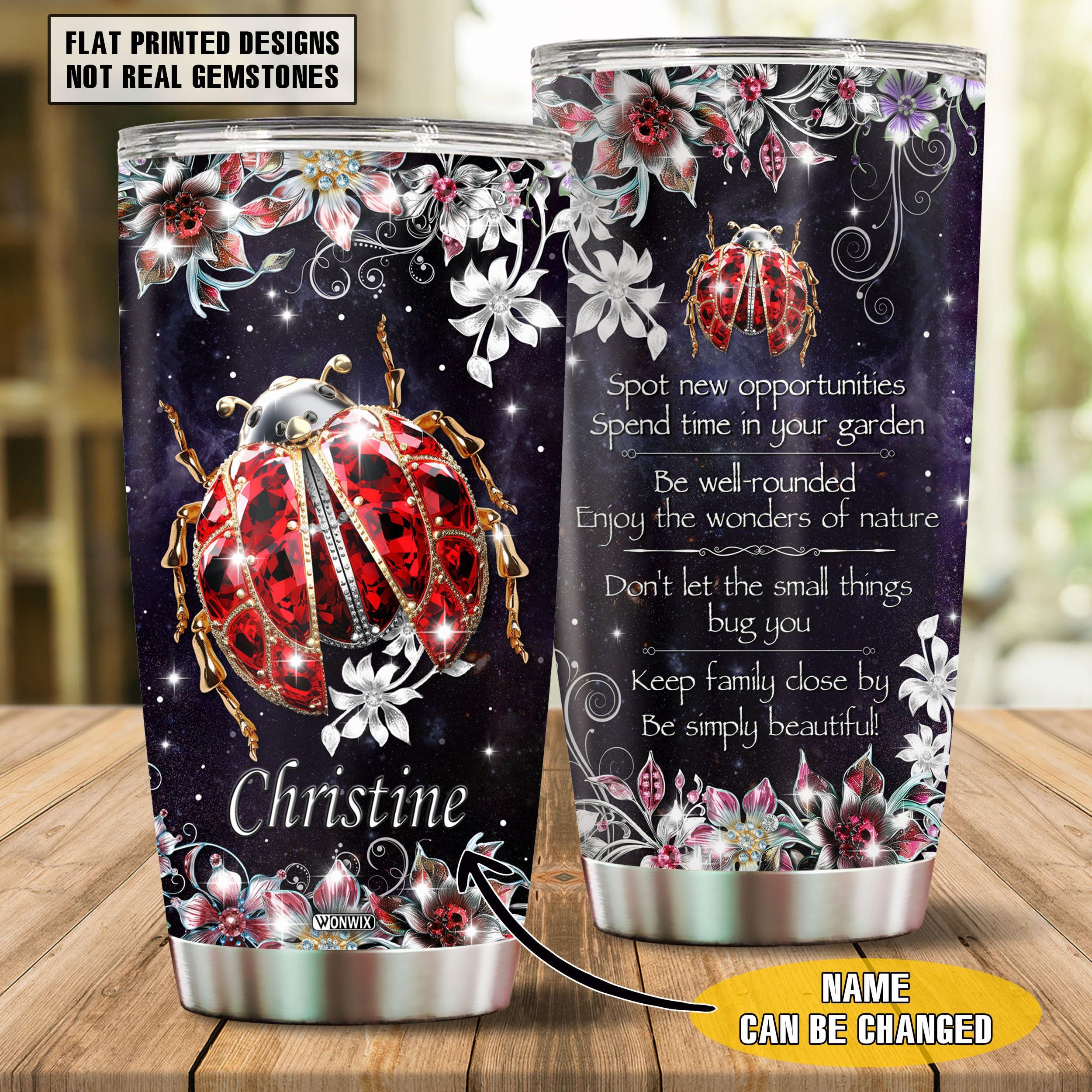WONWIX WONWIX Personalized Ladybug Gifts for Women 20oz Stainless Steel Insulated Coffee Cup Mug Travel Water Bottle Thermos Tumbler with Lid Gift for Wife Daughter Christmas Birthday Mother\'s Day Valentine