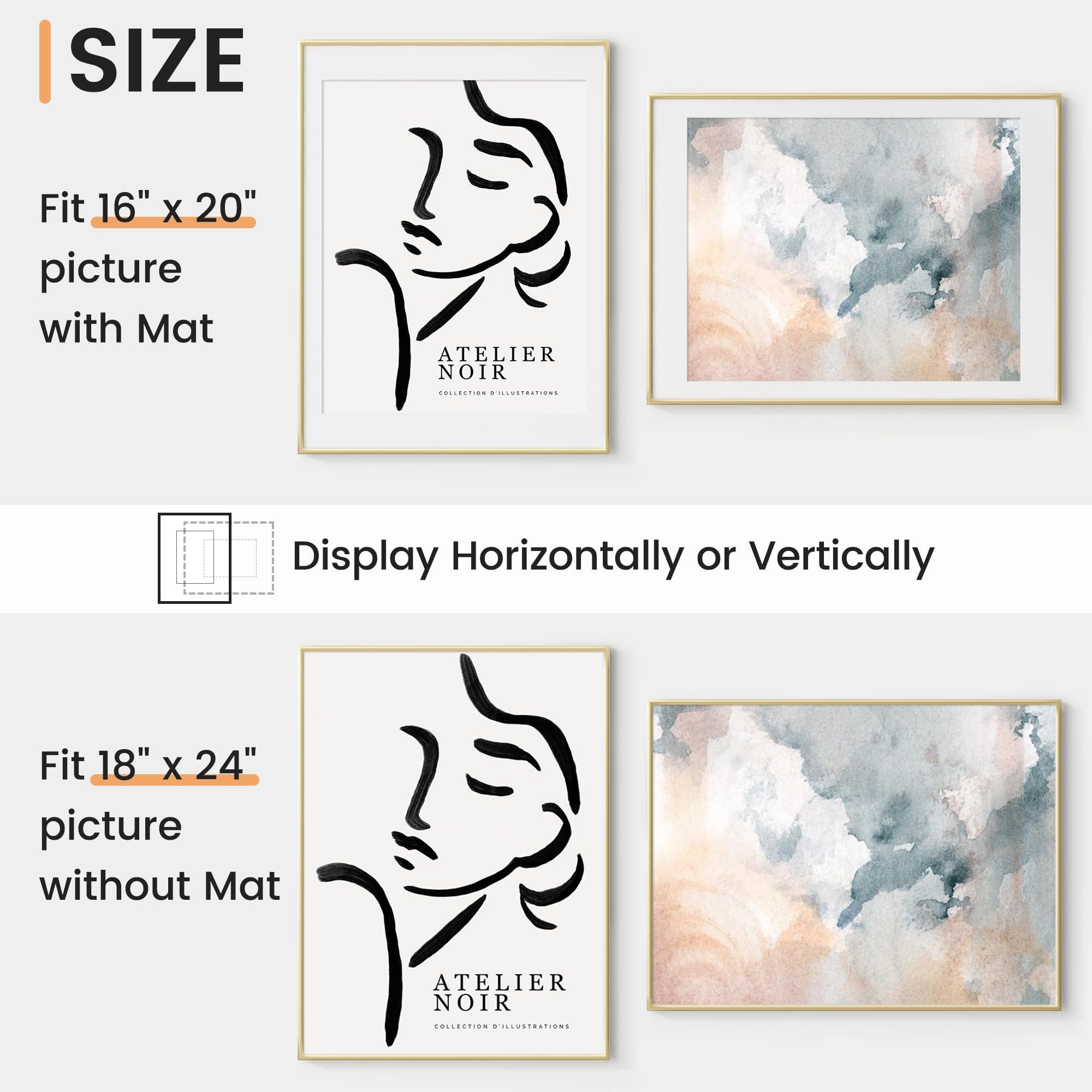 Venusmiles 18x24 inch Metal Poster Frame - 18 x 24 Thin Aluminum Picture Frames Matted for 16x20 Photos, Artworks, Prints, Puzzle - High Definition Plexiglass - Vertical and Horizontal Display - Wall Hook Hanging Hardware Included - Gold, Set of 4