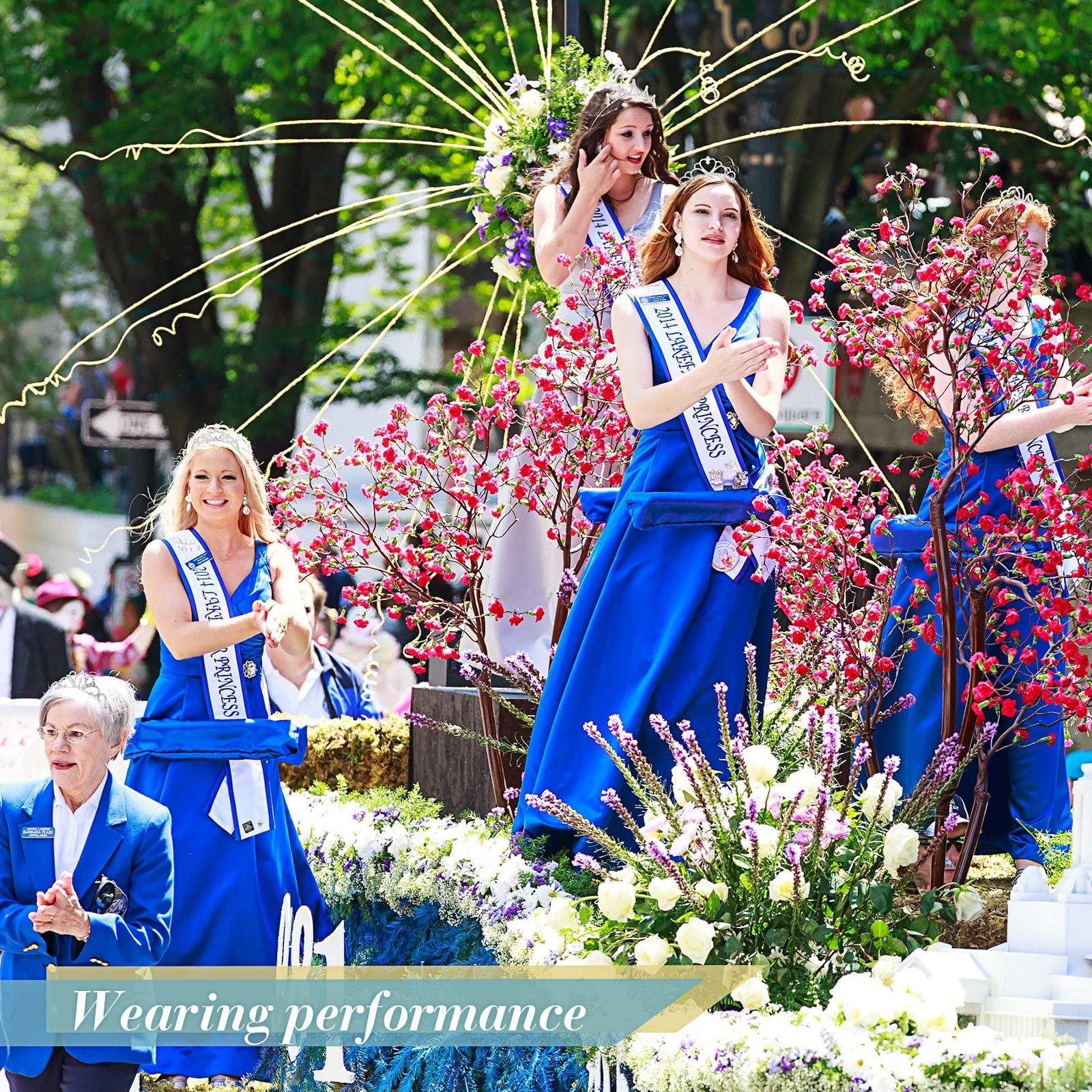 Juinte Juinte 12 Set Crown and Sashes Set Blank Satin Sashes for Pageants Rhinestone Prom Queen Tiara Crown White Blank Sash DIY for Birthday Wedding Beauty Pageant Prom Party Supplies(White, Silver)