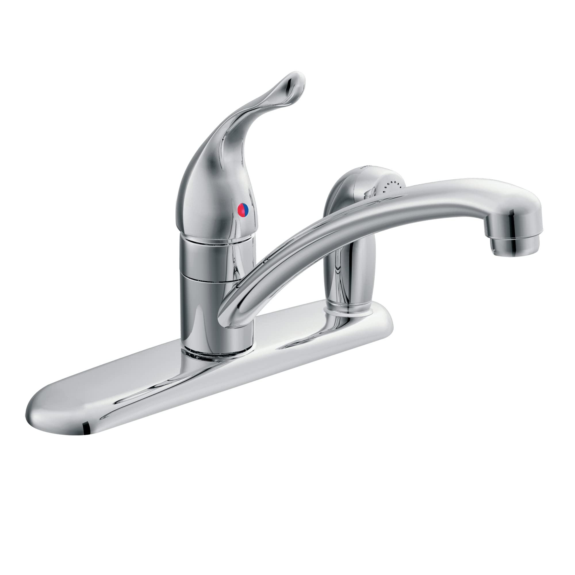 Moen Moen Chateau Chrome One-Handle Low-Arc Kitchen Faucet with Side Sprayer in Deck Plate for 3-Hole Setup, 7434