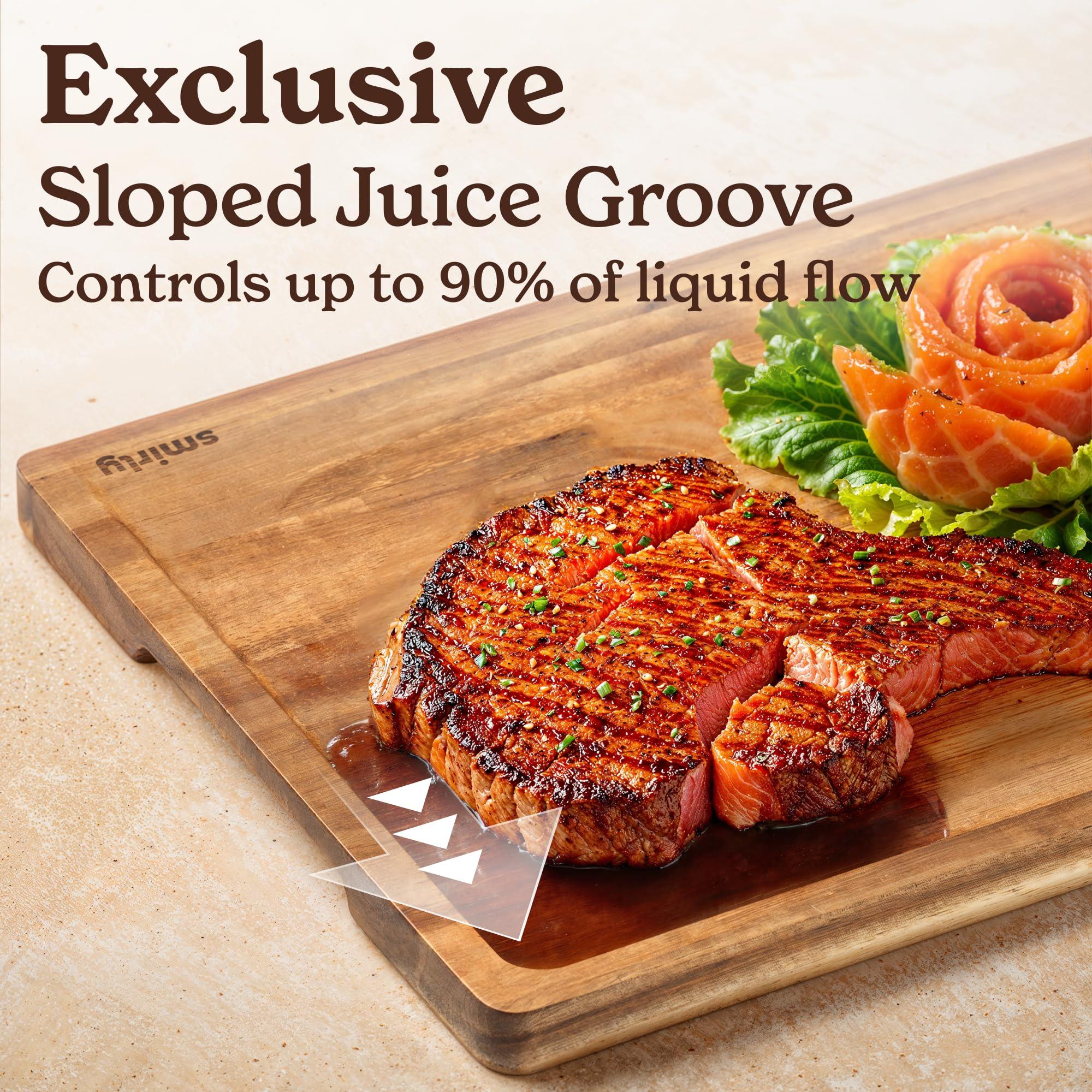 SMIRLY SMIRLY Wood Cutting Boards For Kitchen Meal Prep & Serving, Bamboo Cutting Board Set, Charcuterie Chopping Boards and Wooden Cutting Boards for Kitchen