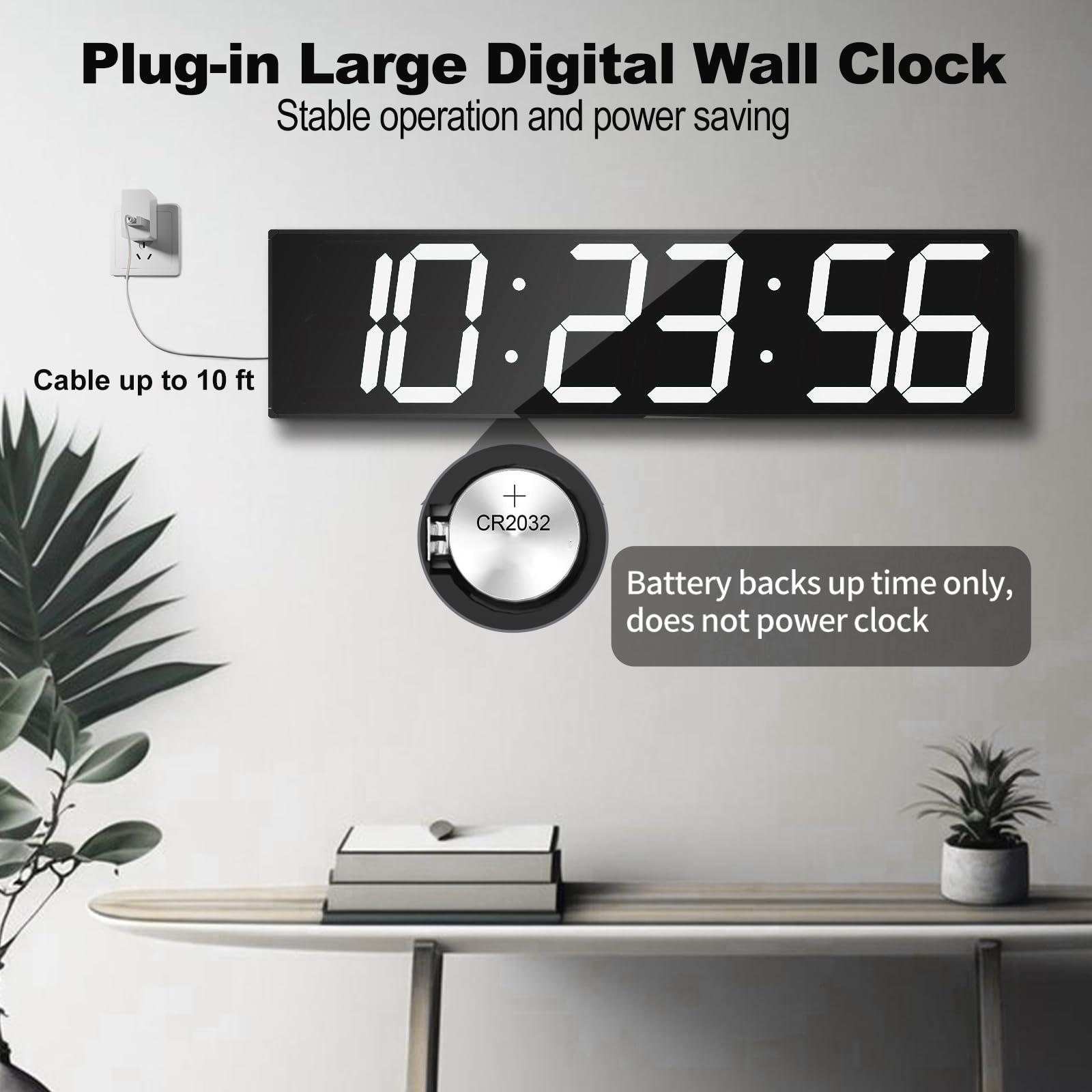 CHKOSDA CHKOSDA Digital Wall Clock, Oversize Led Digital Clock with Auto Dimmer, Huge Countdown Timer with Remote Control, 27\" Wide Led Display, 6 Digits, Wall Mount, Date and Temperature (White)