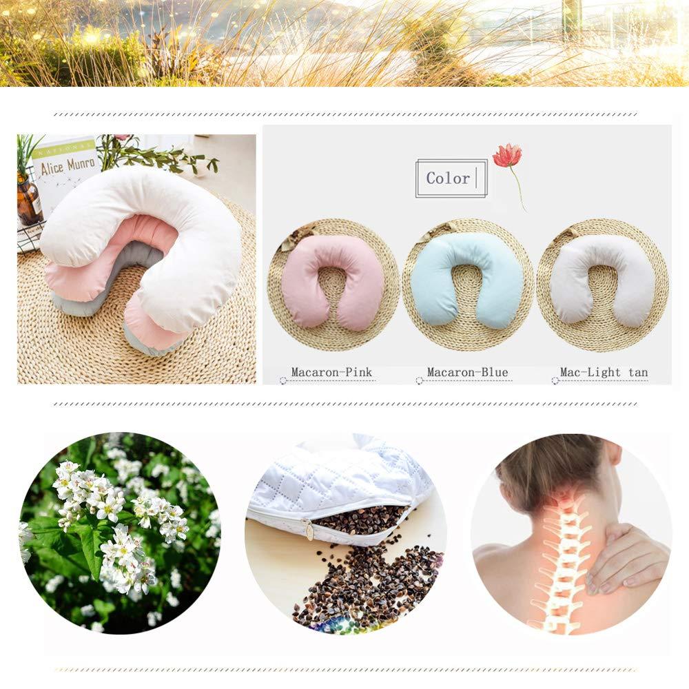 Edomi Edomi Buckwheat Neck Pillow for Sleeping U Shaped Pillow Cooling Travel Head Support Pillow for Side Sleepers Buckwheat Hulls Concealed Zipper (12x12 inch,Macaron Light-Tan)