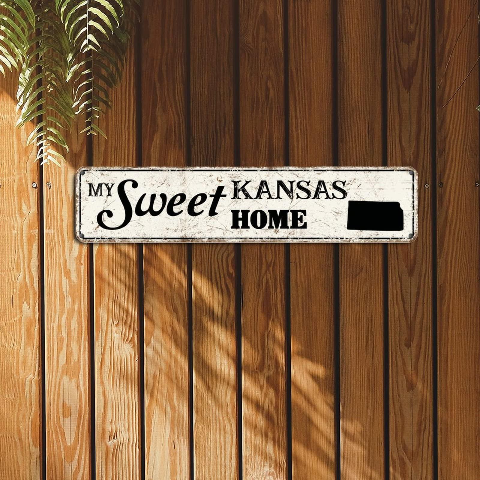 Bomehhjuli My Sweet Home Kansas Metal Sign Kansas State Metal Tin Sign 4x18in Weatherproof Farmhouse Wall Plaque Poster for Garage People Cave Shop Bar