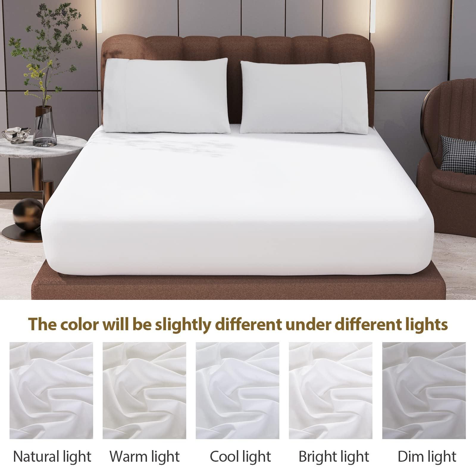 Shunjie.Home Split King/2 Pack Twin XL Egyptian Cotton Fitted Sheets 600 Thread Count 16\" Deep Pocket(Split King/2 Pack Twin XL Fitted Sheet, White)