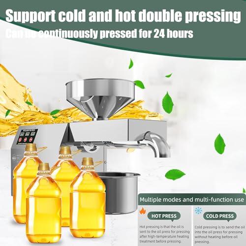 Fablestoryem Electric Oil Press Machine,Cold Hot Press All Stainless Steel Oil Extractor,820W Food Grade Automatic Oil Extractor for Commercial Home,Peanut Sesame Canola Coconut Sunflower Seeds,110V