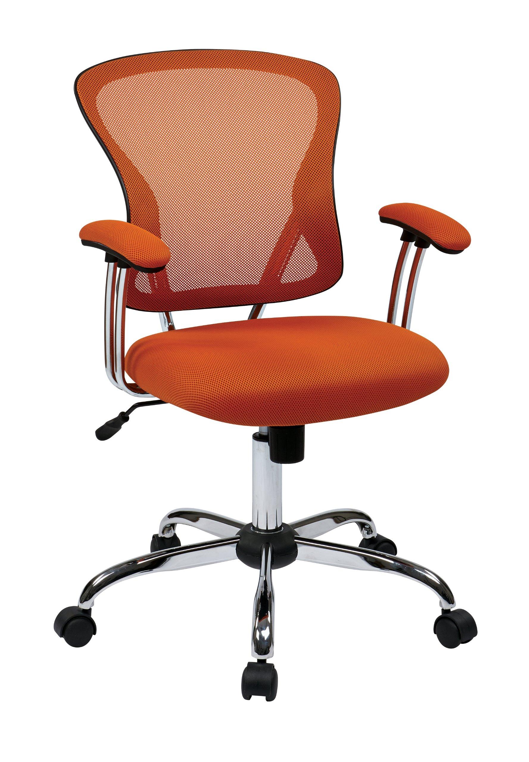 Avenue Six OSP Home Furnishings Juliana Mesh Back and Padded Seat Adjustable Task Chair with Padded Arms and Chrome Accents, Orange