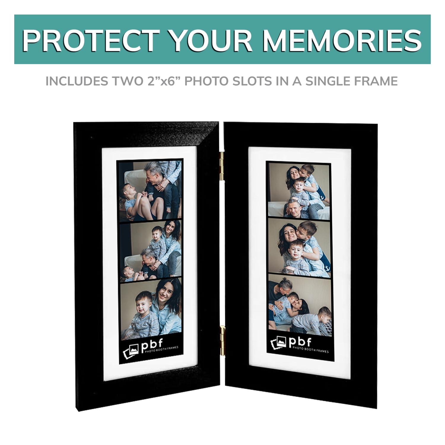 pbf PHOTO BOOTH FRAMES pbf PHOTO BOOTH FRAMES Double Picture Frame with Mat to Display two (2) 2x6 Photos | 2 x 6 Photo Strip Frame | Photo Booth Strip Frame | Picture Frame for Photo Booth Strip (Black, 1-Pack)