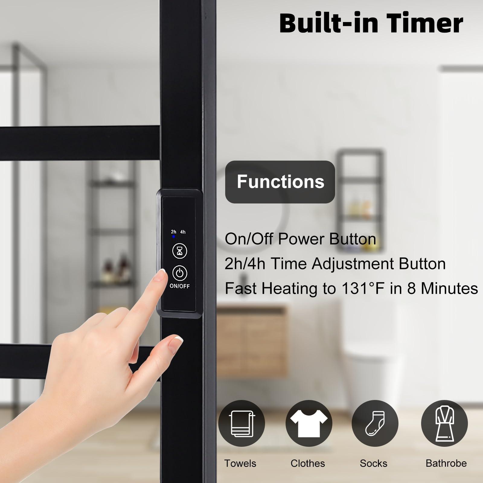 Nopwer Towel Warmer Heated Towel Bar-Rack - Nopwer Bathroom Wall Mounted Electric Towel Drying Plug-in Matte Black 8 Bars