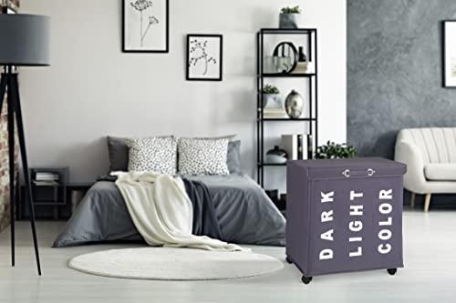 WENKO WENKO Trivo Basket, Laundry Sorter, with Lid, Hamper, Laundry Bin, 3 Section, 3 Bag, Room Storage, 30.64 gallon/22\" x 23.6\" x 13.8\", Grey