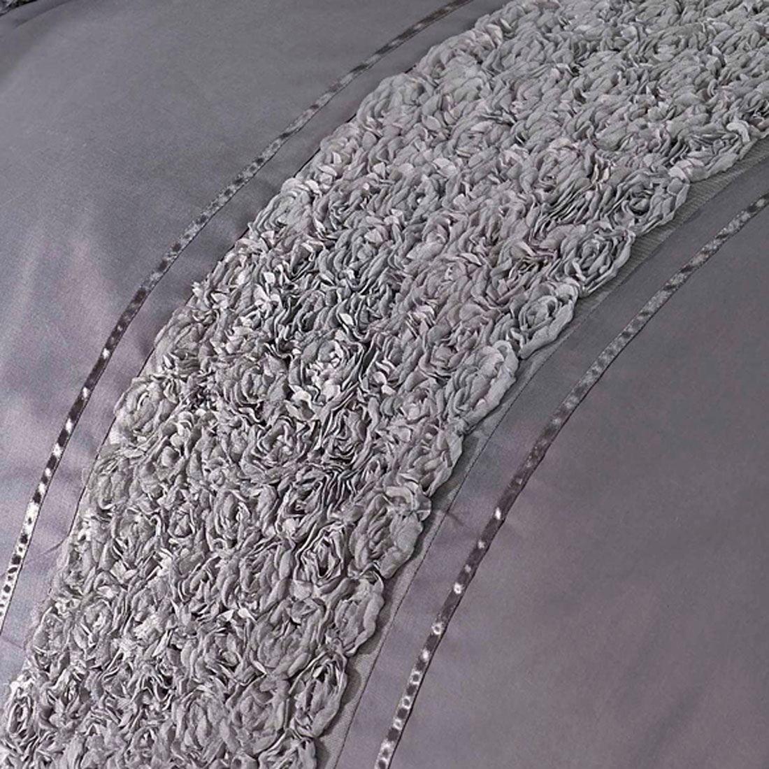 Rapport Home Chateau de Belle Maison (Super King, Grey) Raised Rose and Ribbon Duvet Cover Set, Polycotton, Grey, Super King Size