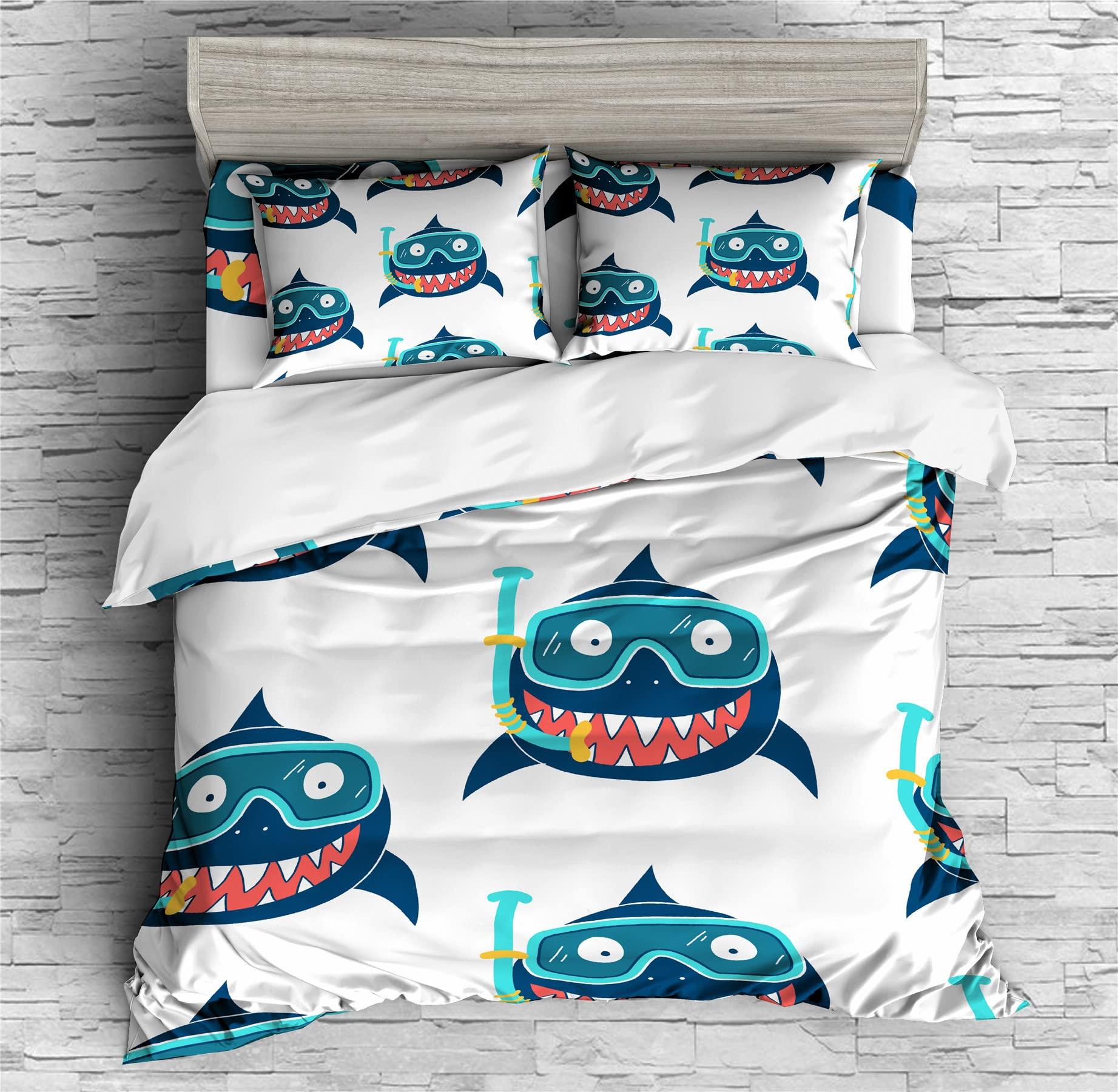REALIN REALIN Sharks Duvet Cover Set Cute Shark Decoration Cartoon Shark Bedding Girl Boy Kids Bed Sets 2/3/4PCS Quilt Covers/Sheets/Pillow Shams,Twin/Full/Queen/King (C,Full-200x229cm-4PCS)