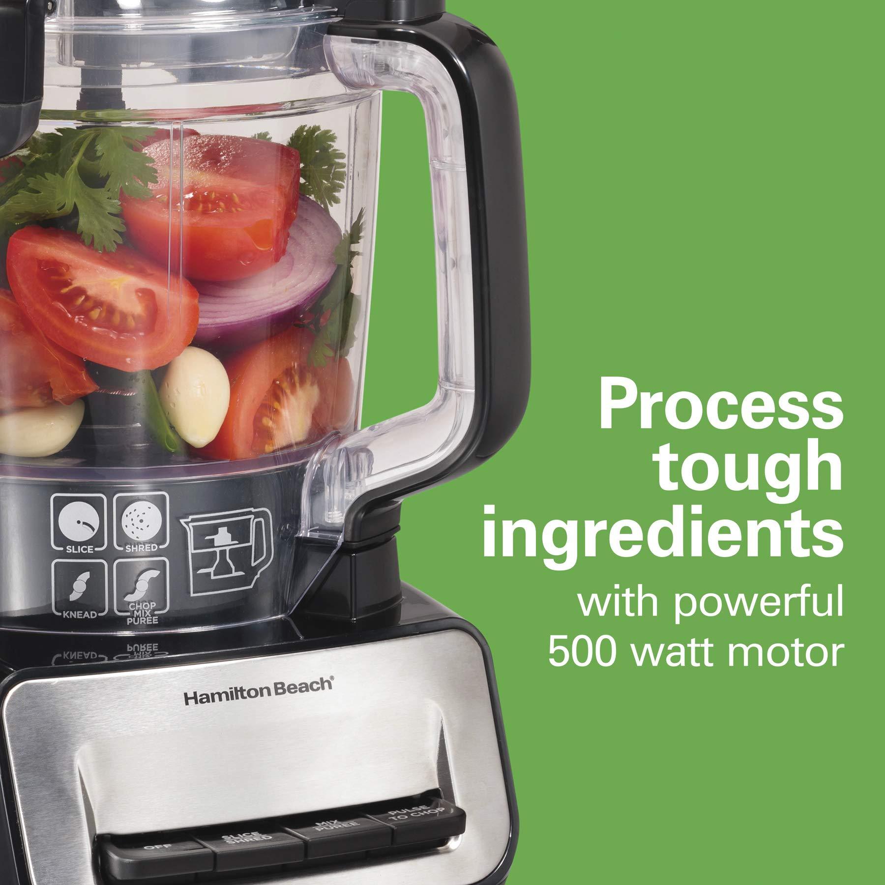 Hamilton Beach Hamilton Beach Stack & Snap Food Processor and Vegetable Chopper, BPA Free, Stainless Steel Blades, 14 Cup + 4-Cup Mini Bowls, 3-Speed 500 Watt Motor, Black (70585)