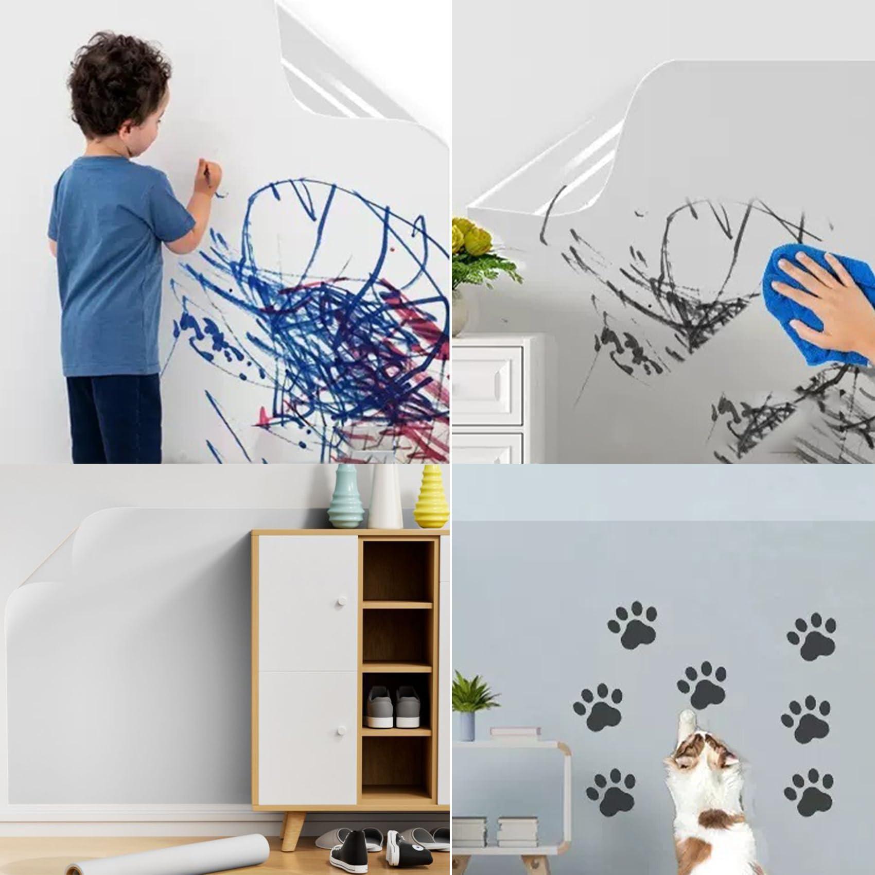 MaoMaoCha Wall Protector Clear Contact Paper Electrostatic Absorption Wall Protective Film Removable Transparent Plastic Static Cling Stickers for Kitchen and Office from Bin Chair Back Furniture Door Dog Cat