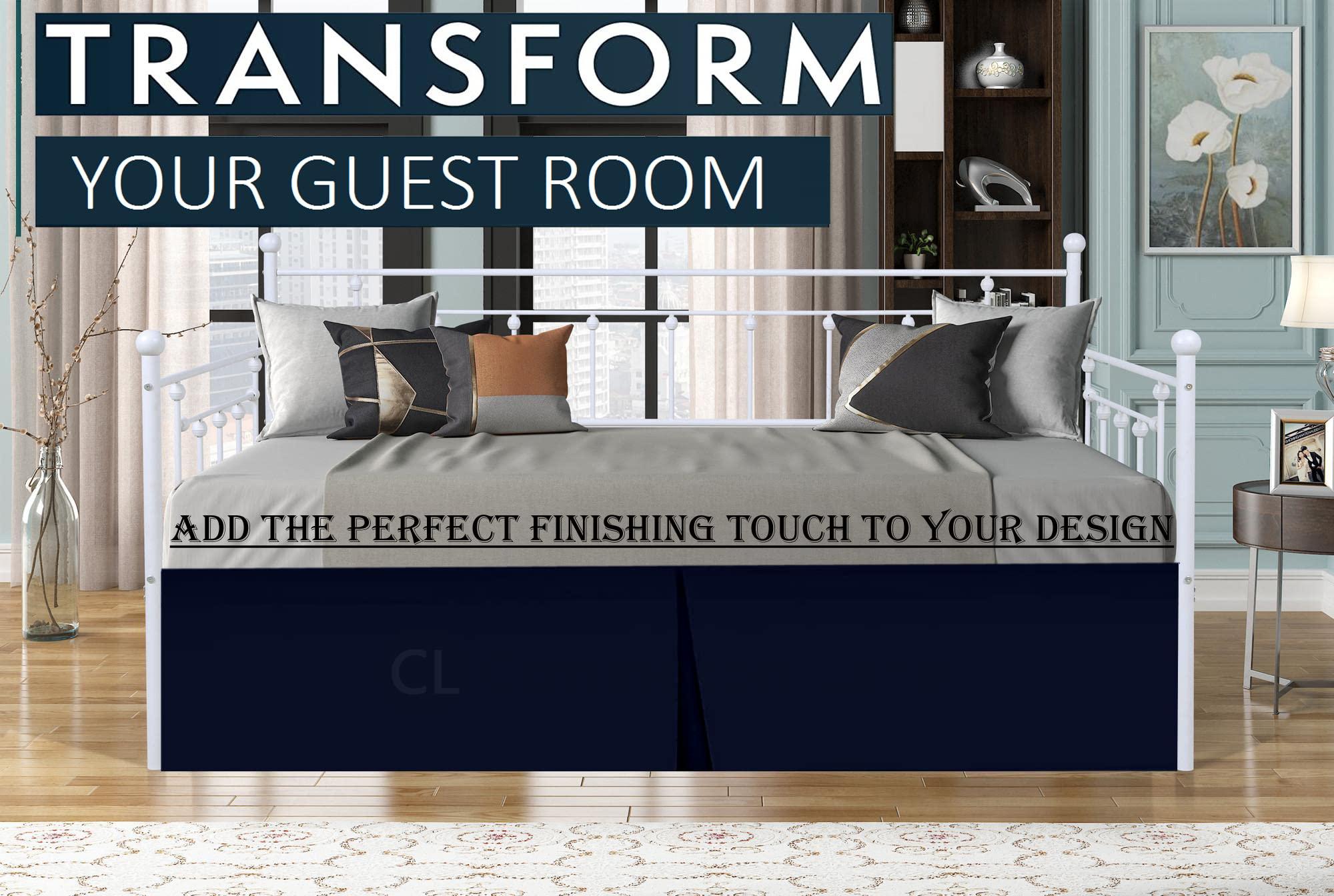 Cottington Lane Pleated Bed Skirt with Split Corners for Daybeds - Three Side Coverage - Made with Brushed Microfiber - Navy Blue Daybed Dust Ruffle Split Corners - Full 21 Inches Drop Daybed Skirt(Full/21\" Drop)