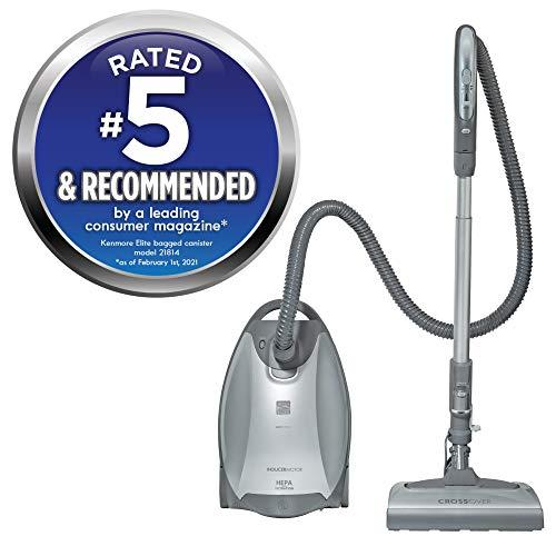 Kenmore Kenmore Elite 21814 Pet Friendly CrossOver Lightweight Bagged HEPA Canister Vacuum with Pet PowerMate, Extended Telescoping Wand, Retractable Cord, 2 Floor Nozzles, and 4 Cleaning Tools-Silver/Gray