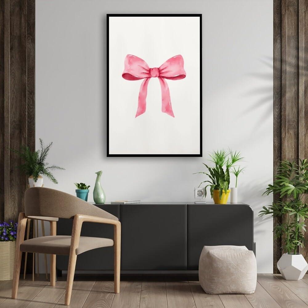 Generic Pink Poquette Bows Poster Coquette Room Decor Preppy Poster Pink Poquette Bows Canvas Print Beautiful Dorm Room Room Teenage Wall Art Bedroom Wall Decoration16x24inch Framed