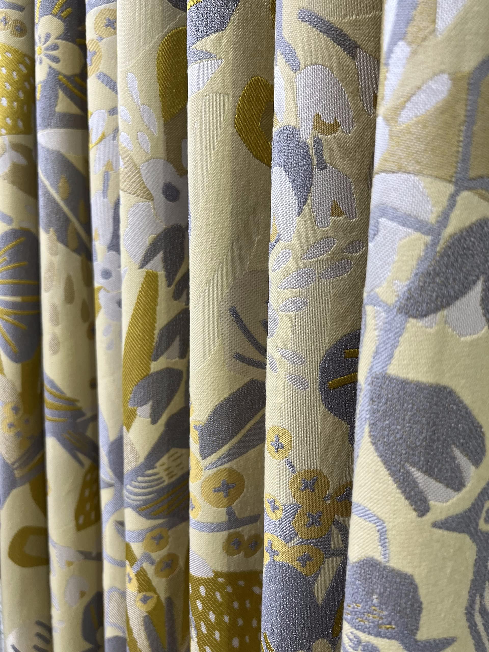 ILUOGUDU Yellow Window Curtains Drapes for Living Room 102 Inch Length 1 Panel Set Long Cotton Linen Textured Floral Jacquard Semi Blackout Farmhouse Darkening Curtain for Bedroom (Pinch Pleated, 52"W x 102"L)
