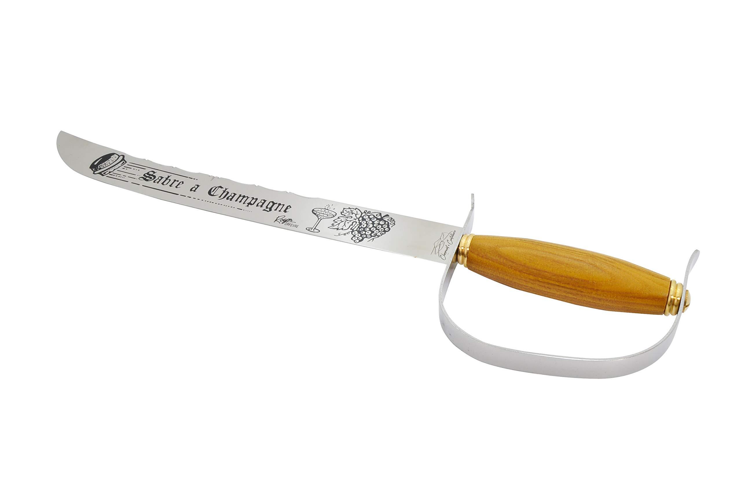 Clermont Coutellerie Laguiole Stainless Steel Champagne Saber/Champagne Sword With Oakwood Handle And Stand, Made in France by Clermont Coutellerie