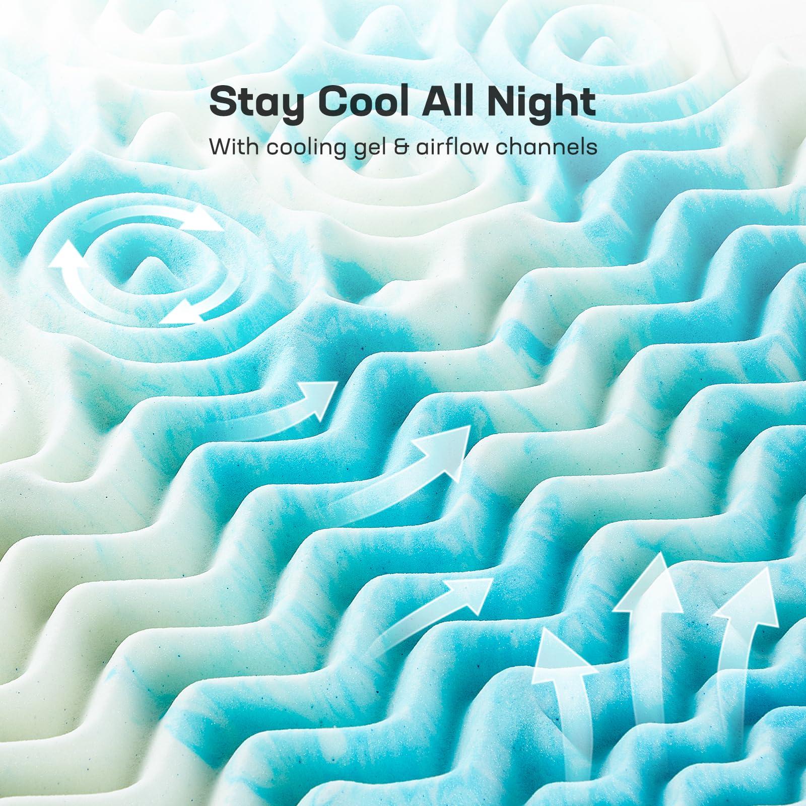 Marsail Marsail Queen Mattress Topper, 3-Inch Gel Memory Foam Mattress Topper with Ventilated Design, 5-Zone Support, Cooling Foam Mattress Topper for Sofa, RV, Camper, CertiPUR-US Certified, MSMT02BU-Q3