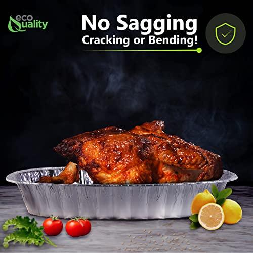 EcoQuality 90 PACK - Disposable Durable Oval Roaster Pan - Turkey Roasting Pans Extra Large, Heavy-Duty Aluminum Foil | Deep, Oval Shape for Chicken, Meat, Brisket, Roasting, Baking | Recyclable | USA MADE