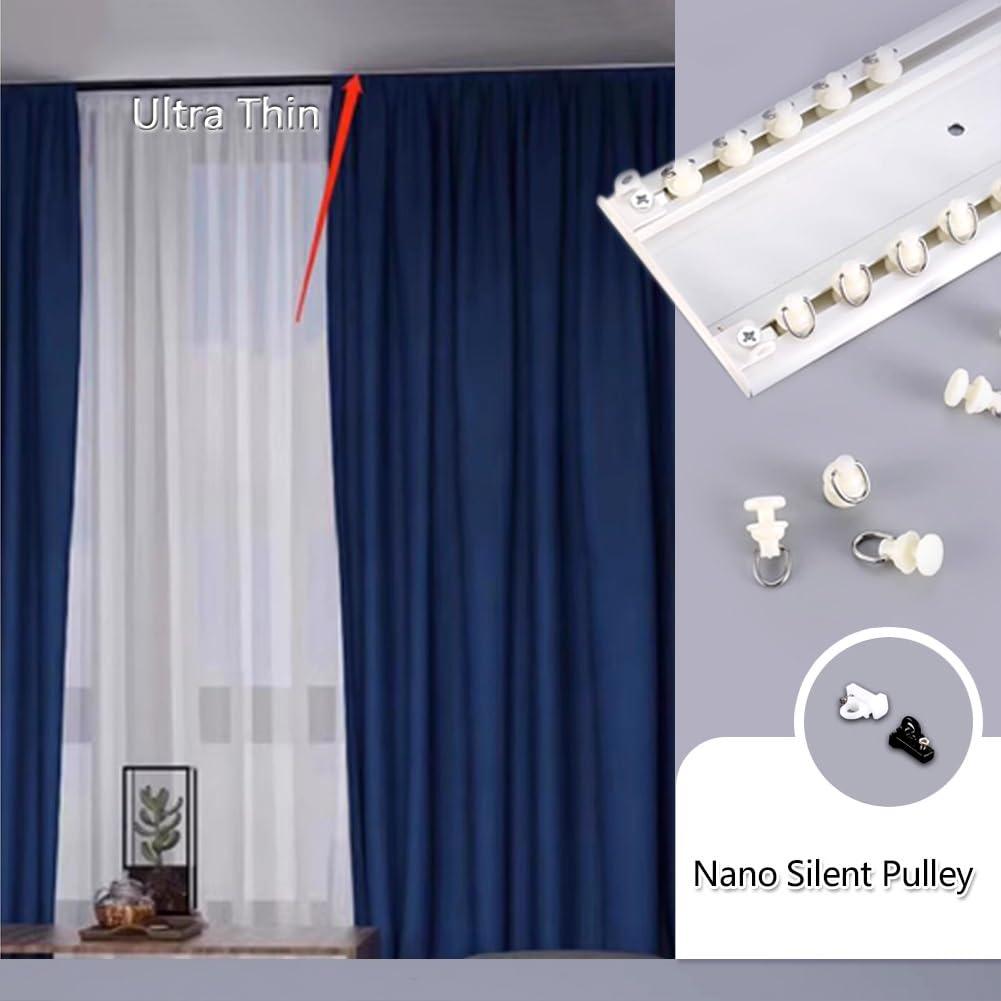 HomeLoft Basics Curtain Double Tracks Ceiling Mount Curtain Rail Ultra Thin Aluminium Curtain Rod For Living Room Bedroom Room Divider 120/170/250/300/480/500cm(Carbonizedcolor:Black,Size:4 FT)