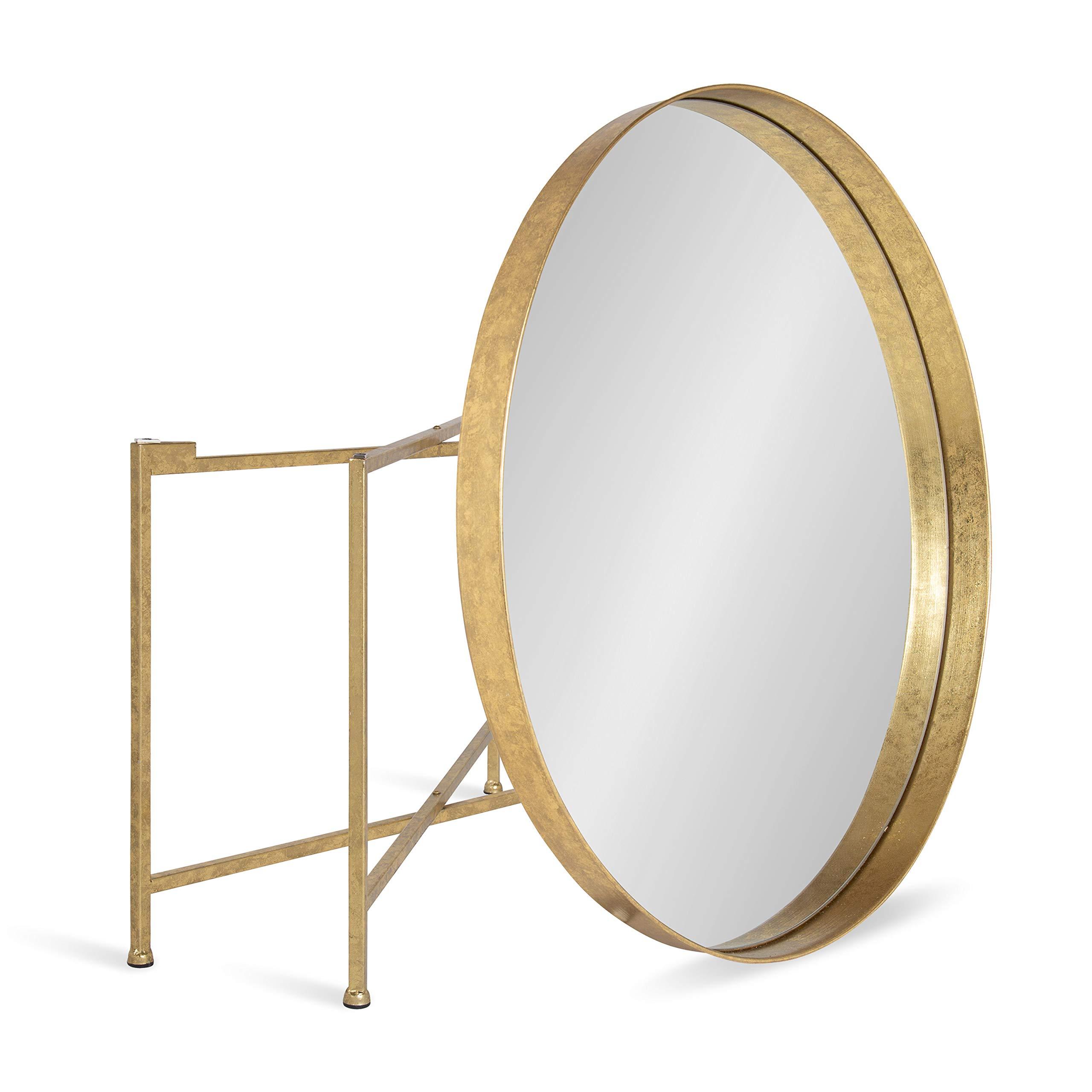 Kate and Laurel Kate and Laurel Celia Metal Foldable Round Accent Coffee Table, 28.25" x 28.25" x 19", Mirrored Surface and Gold Frame, Modern Minimalist Design and Detachable Magnetic Tabletop