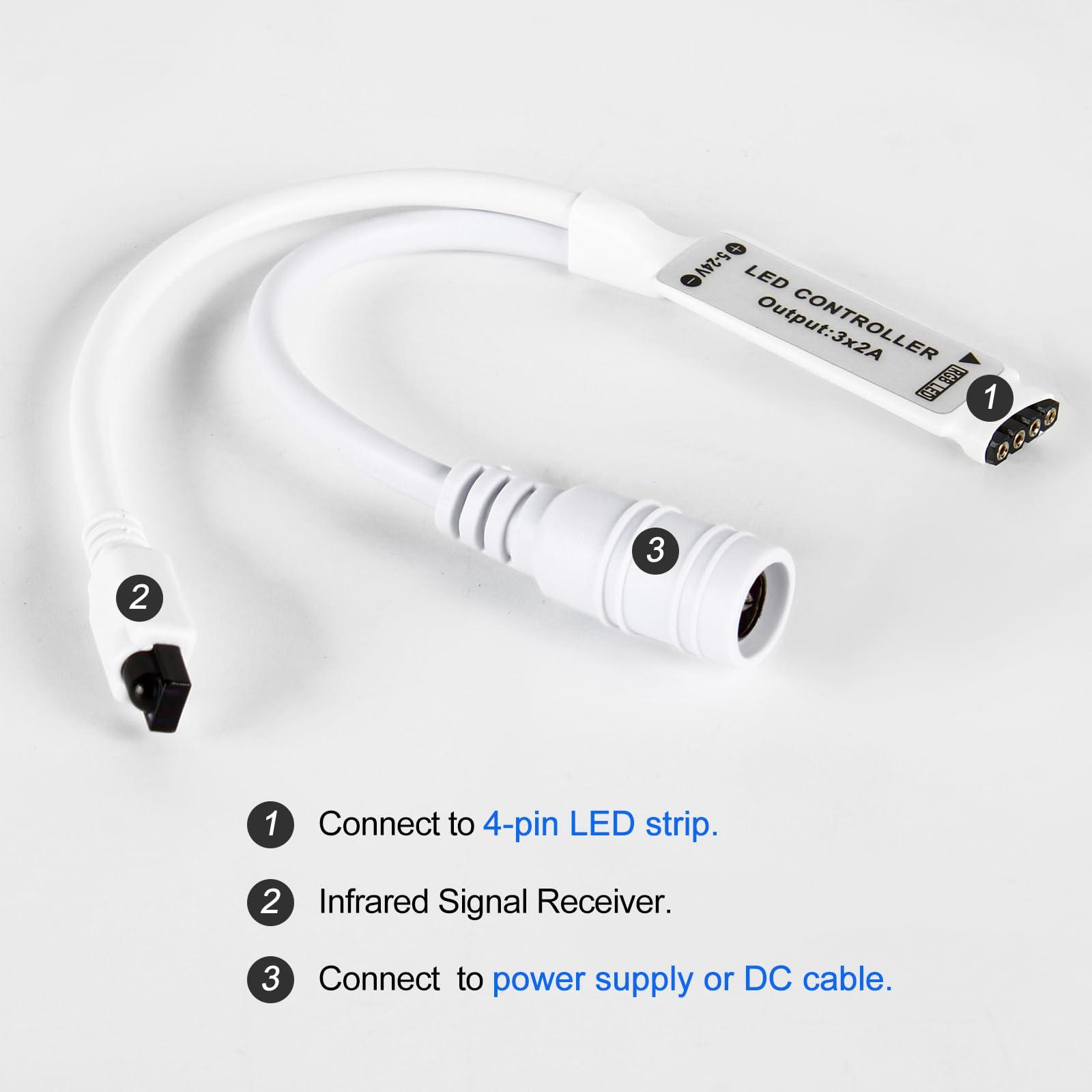 RGBZONE RGBZONE Mini 4 PIN LED Controller, 24 Keys IR Wireless Remote Control, DC 5V-24V RGB LED Light Strips Controller for SMD 3528 5050 5630 Light Strips