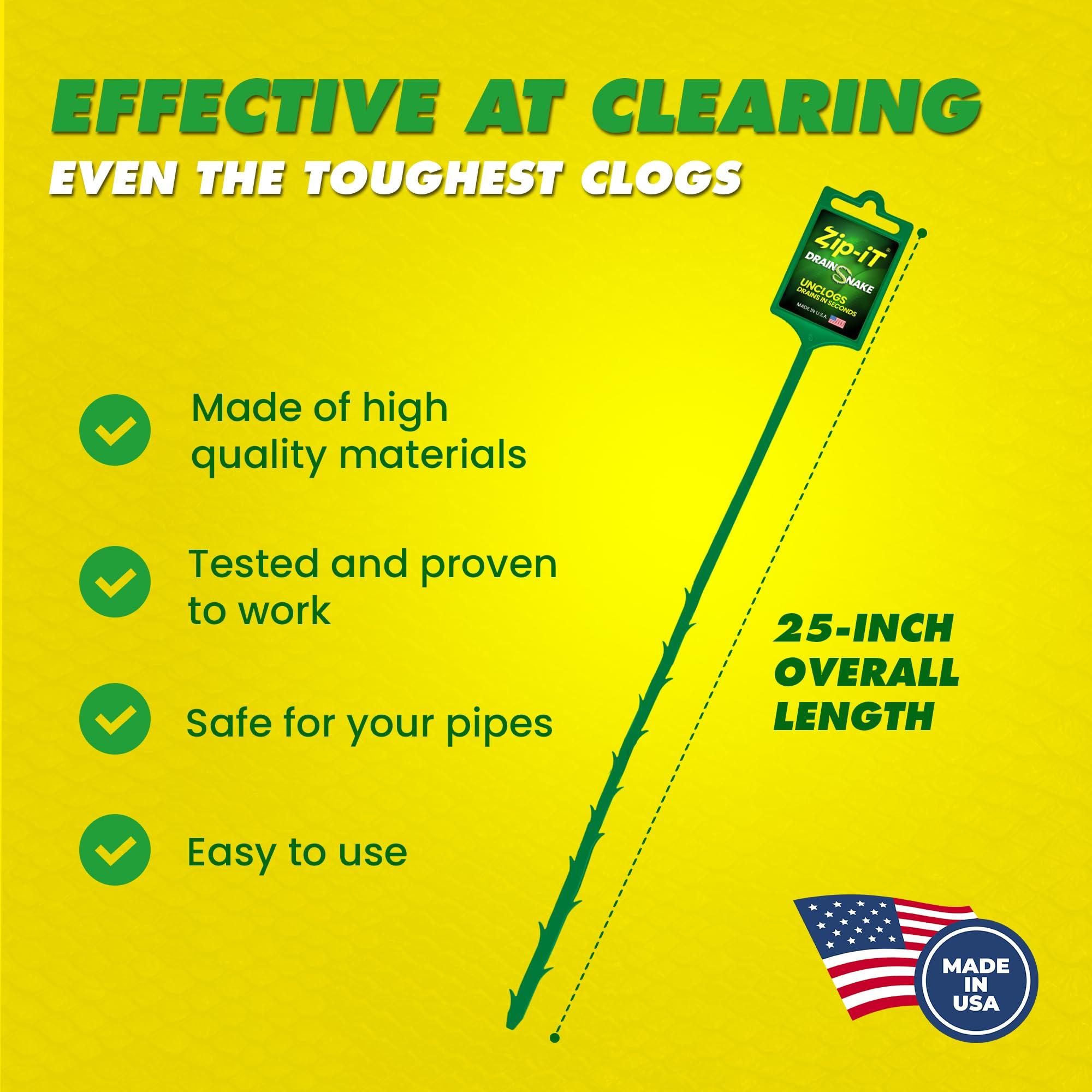 Zip-It The original Zip-It Hair Clog Remover 25-inch Overall Length Drain Snake Cleaner (3-Pack), Unclog Your Sink, Shower, & Tub Drain In Seconds Non-toxic, Made in the USA