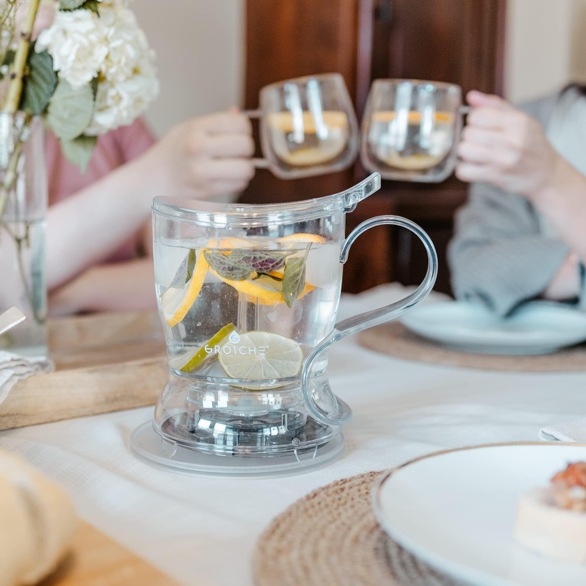 GROSCHE GROSCHE Aberdeen Tea Infuser Teapot & Smart Tea Maker - BPA-Free, Drip-Free Design | Coaster | Easy Brew | Easy Clean Steeper (17.7 oz - 525 ml)
