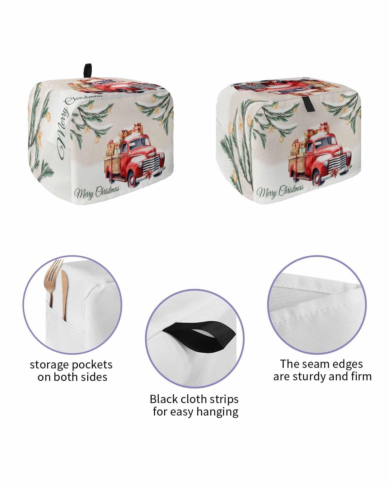 Jolunifun Toaster Cover 4 Slice Red Truck Xmas Ball Star Snowy Pine Leaves Small Appliance Cover Toaster Dustproof Fingerprint Protectors Machine Washable,Thanksgiving Kitchen Decor Accessories