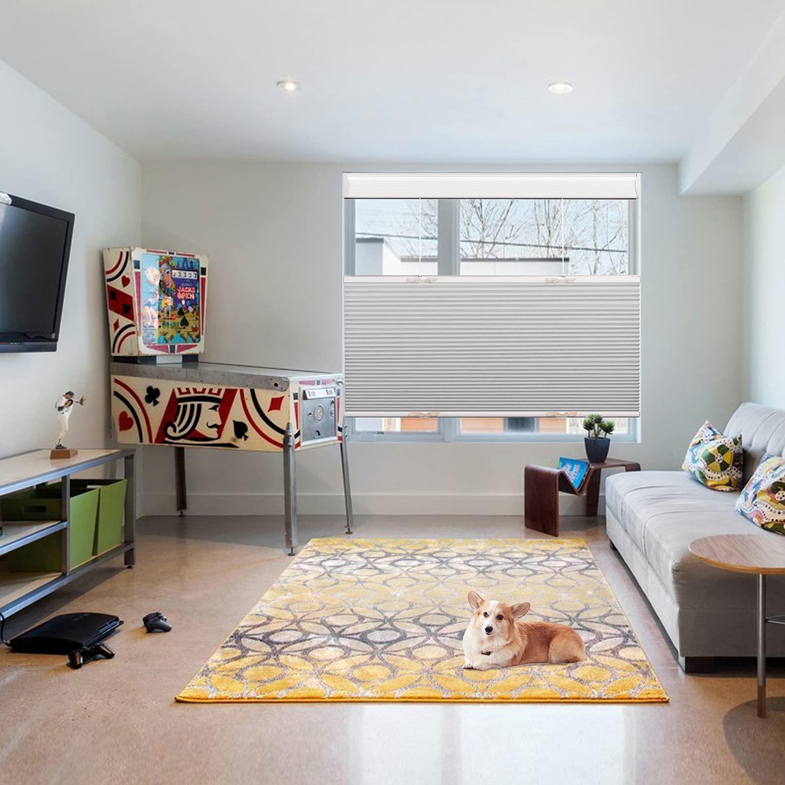 getopblinds Cordless Cellular Shades, Top Down Bottom up Blackout Light Filter, Cellular Honeycomb Window Blinds, Blackout Grey, 18" W x 48" H, Fashion Simple Elegant Shade, Custom Sized 16"~80"