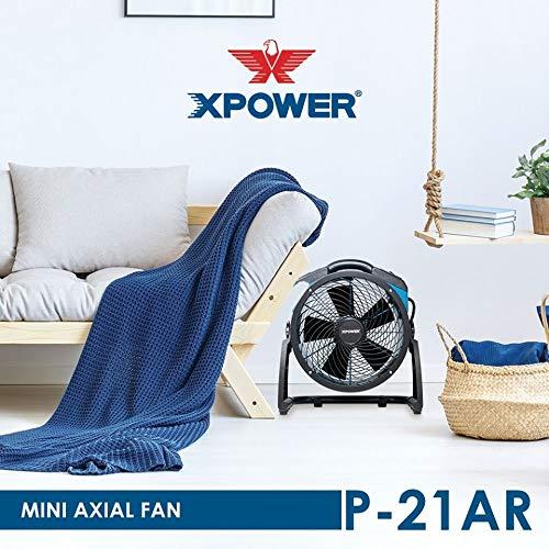 XPOWER XPOWER P-21AR 11" Diameter Industrial High Velocity Axial Air Mover/Carpet Dryer/Floor Fan/Utility Blower 1100 CFM, 0.6 Amps