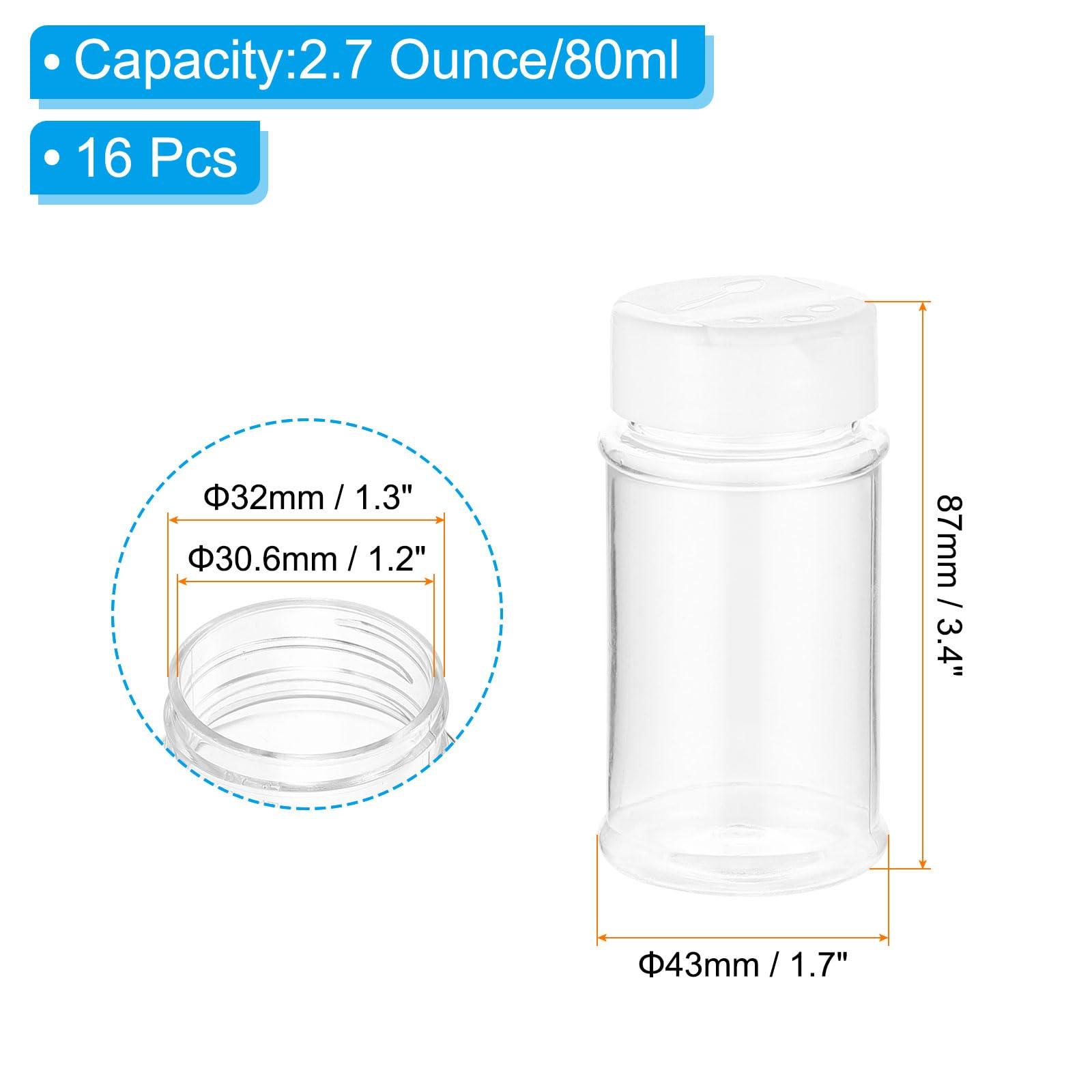 PATIKIL PATIKIL 2.7oz Plastic Spice Jars with Shaker Lids, 16 Pcs Refillable Empty Seasoning Containers Bottle with White Cap for Storing Spice Salt Herbs Seasoning Powders Condiment, Clear