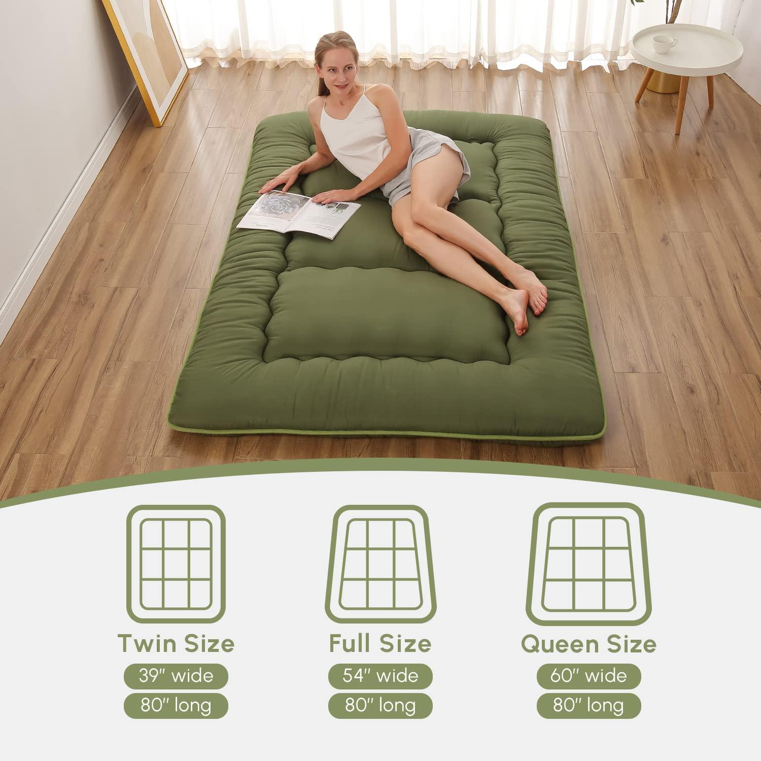Zelladorra Zelladorra Japanese Floor Mattress, Futon Mattress with Portable Storage Bag and Washable Cover, Roll Up Mattress Thick Tatami Mattress Suitable for Camping, Guest Room, Green, Twin