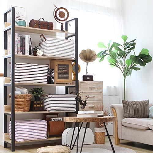 Hinwo Hinwo 31L Large Storage Bins, Closet Organizers and Storage, Shelf Baskets, Foldable Clothes Storage Baskets with Handles, Containers for Clothing, Blanket, Towels, Toys, Bedding (Navy Stripe)