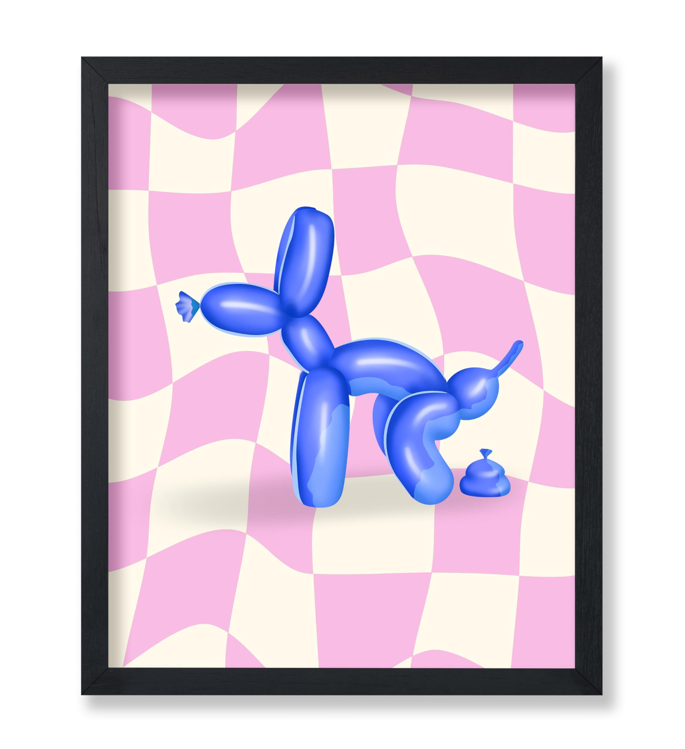 Poster Master Poster Master Balloon Dog Poster - Blue Pooping Dog Print - Balloon Art - Pink Checkered Art - Trendy Art - Funny Bathroom Decor - Guest Bath Decor - Humorous Restroom Decor - 16x20 UNFRAMEDWallArt