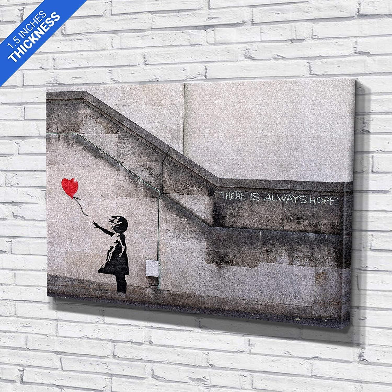 Amk Wood Banksy Balloon Girl There is Always Hope Canvas Art Wall Art Home Decor - Various Sizes (40in x 60in Gallery Wrapped)