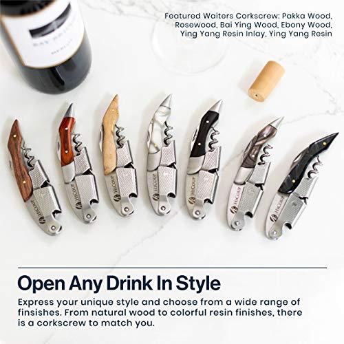 HiCoup Kitchenware Hicoup Wine Opener - Professional Corkscrews for Wine Bottles w/ Foil Cutter and Cap Remover - Manual Wine Key for Servers, Waiters, Bartenders and Home Use - Stainless Steel With Pakka Wood Inlay