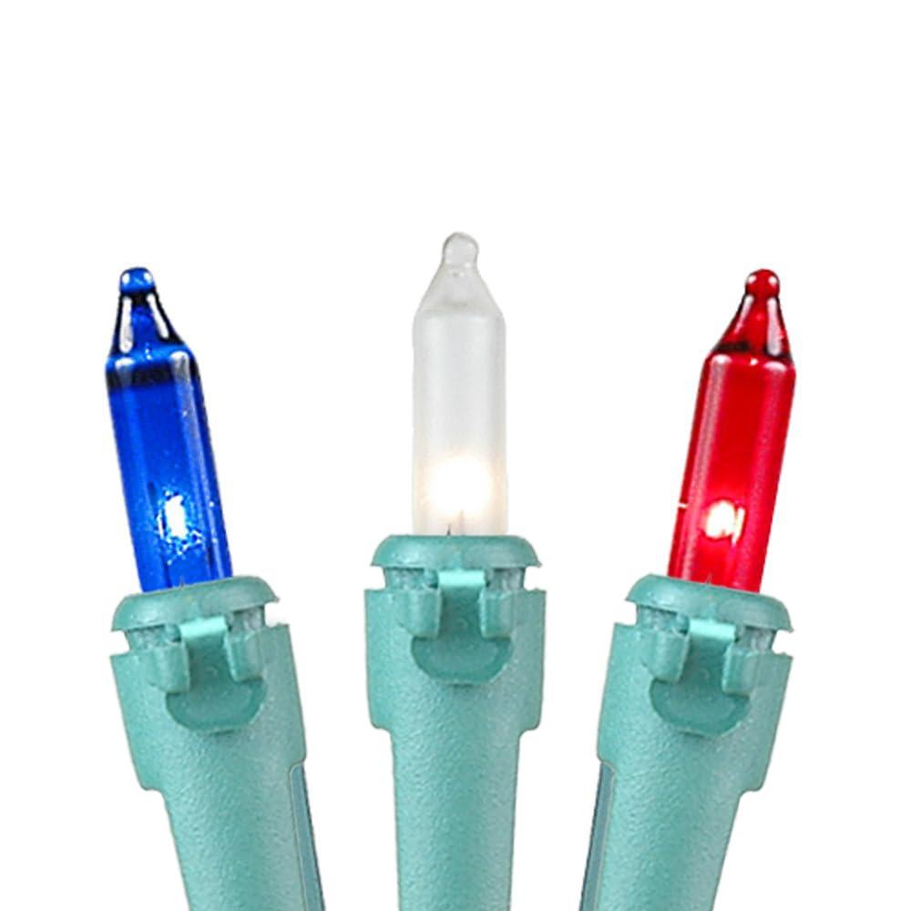 Novelty Lights Novelty Lights 100 Light Red/White/Blue Christmas Mini String Light Set, Green Wire, Indoor/Outdoor UL Listed, 50' Long