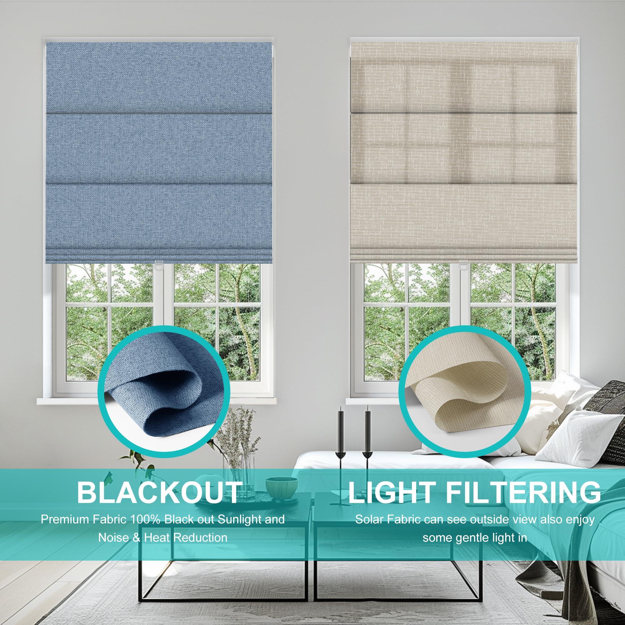 BERISSA BERISSA No Drill Cordless Roman Shades for Window, Blackout Roman Blinds Room Darkening Roll up Blinds Easy Install Linen Roman Window Shades for Inside Mount,69" W x 36" H,Jacquard Blue