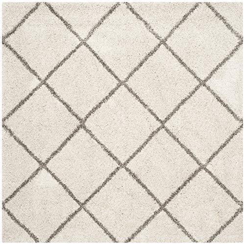 Safavieh SAFAVIEH Hudson Shag Collection Area Rug - 7' Square, Ivory & Grey, Modern Trellis Design, Non-Shedding & Easy Care, 2-inch Thick Ideal for High Traffic Areas in Living Room, Bedroom (SGH281A)