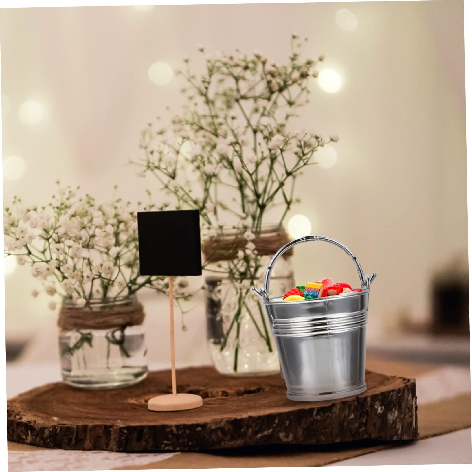 MERRYHAPY MERRYHAPY 10pcs Snack Bucket Maple Syrup Candy Mini Pail Jars Popcorn Grease Container Candy Tray Wicker Test Tube Holder Dispenser Foldable Mini Galvanized Buckets Basket Kit Silver Plastic