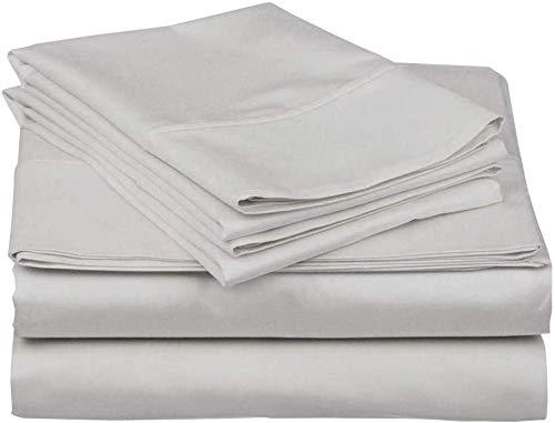 BSC Collection Split Head Flex King Sheet Set 4 Piece, Half Split Sheets Sets For Adjustable Beds, 100% Cotton 800 TC Split King Sheets, Deep Pocket Up To 15 Inches (Light Grey Solid, King/34\" Top Split)
