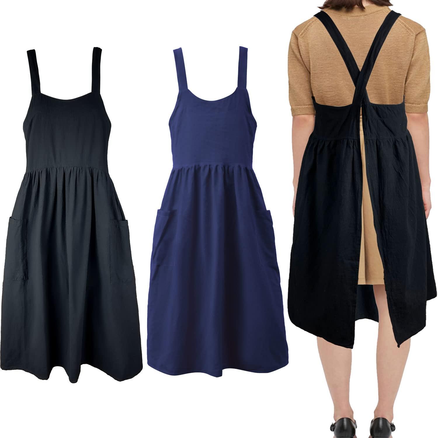 Uaussi Uaussi Cotton Linen Apron Cross Back Work Apron for Women with Pockets Pinafore Dress X Cross Halter Apron for Baking Chef Garden