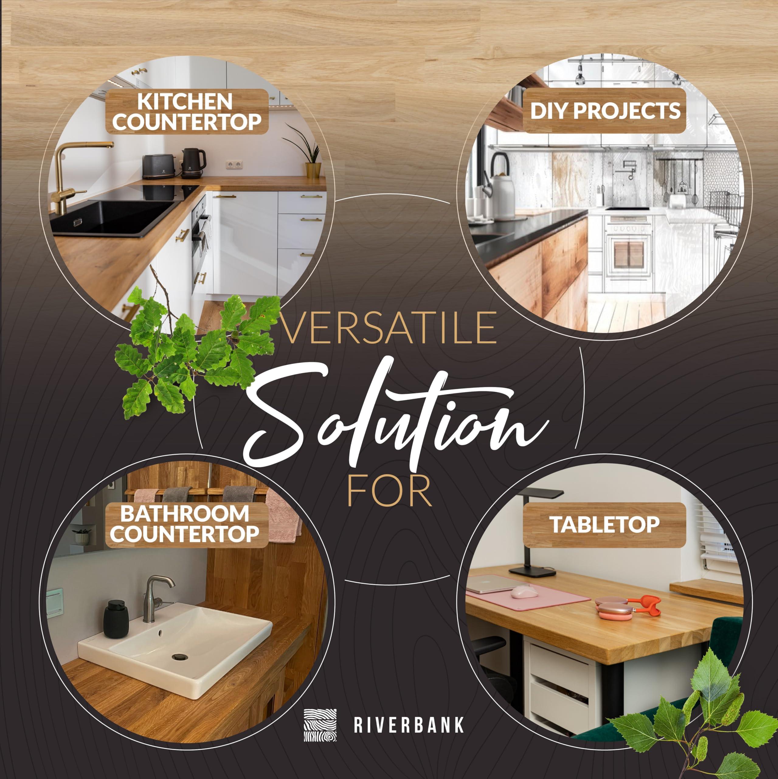 Riverbank Riverbank Oak Butcher Block Countertop, 4 ft Long, 25 Wide & 1.5 Thick Unfinished Solid Wood Tabletop, Built to Last Hardwood Board for DIY Kitchen Counter Top, Island, Desktop