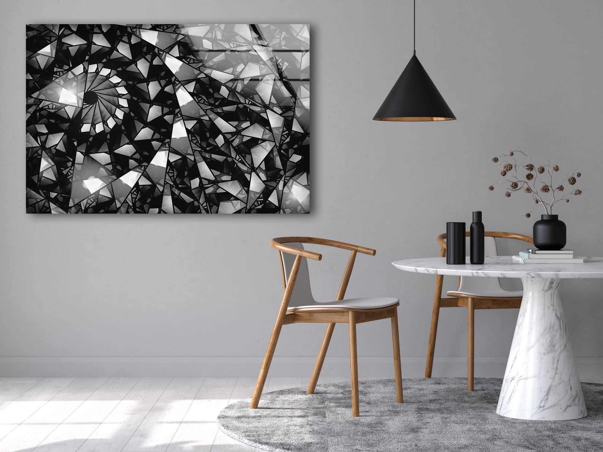 My Photostation.com Myphotostation Black and White Abstract Tempered Glass Wall Art 43Wx27H\'\' Abstract Wall Art Geometric Art Decor Glass Printing Large Wall Art for Living Room Tempered Glass Panel Stained Wall Decor