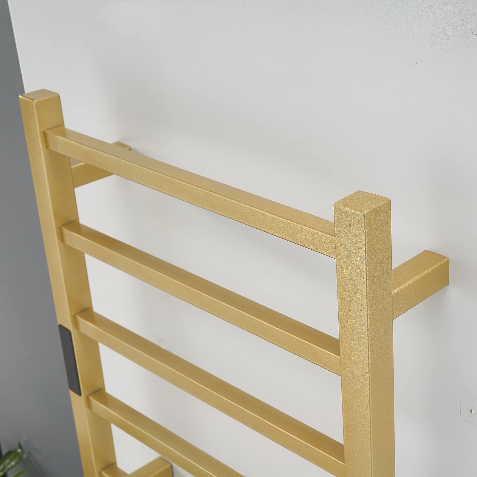 DUDYP DUDYP Electric Heated Towel Warmer Rack Gold Bathroom Accessories, with Timer Wall Mounted Electric Heated Towel Rail,6 Bars Stainless Steel Electric Drying Racks Home Towel Warmer Radiator, Hardwired
